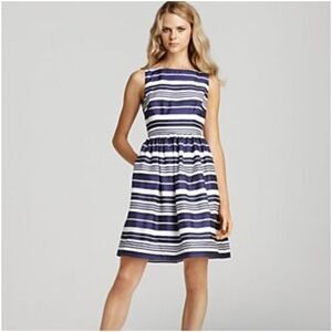 Lilly Pulitzer Eryn 100% Silk nautical stripped full skirt Feminine dress 8